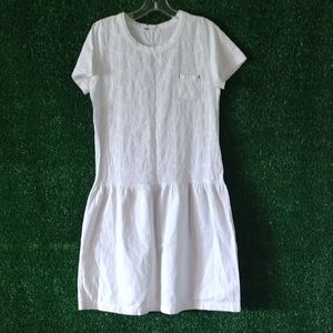 Riccio White Short Sleeve Drop Waist Dress
